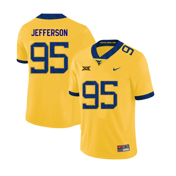 NCAA Men's Jordan Jefferson West Virginia Mountaineers Yellow #95 Nike Stitched Football College 2019 Authentic Jersey HZ23F14GT